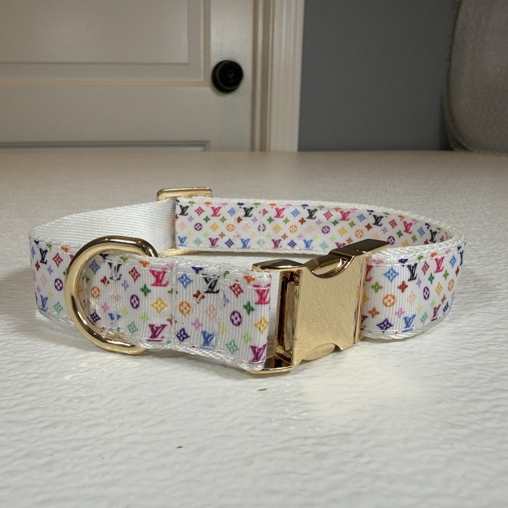 Luxury Dog Collar, Size L, Colorful, Gold Hardware, 1" Wide. - Picture 12 of 12